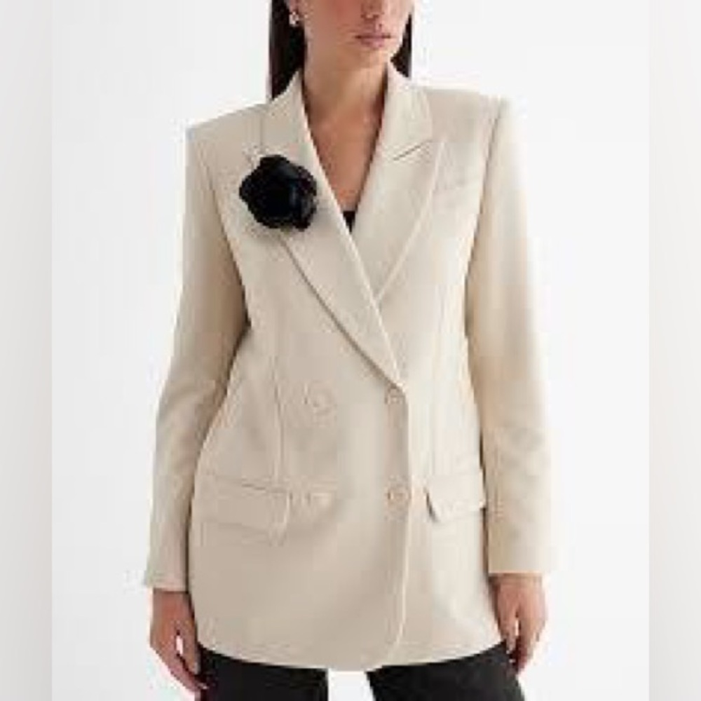 Express Double Breasted Corsage Blazer long sleeve‎ color sandshell